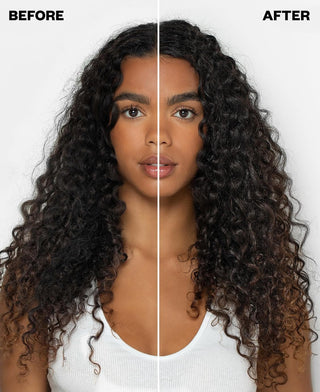 a woman with long curly hair