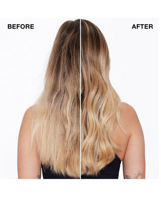 a woman with long hair before and after