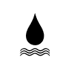 a black and white circle with a drop of water and waves